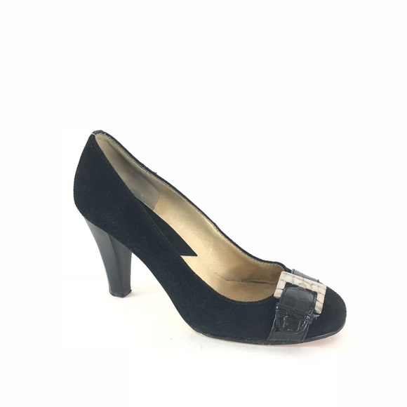 Michael Kors Black Suede Buckle Front Career Pumps - Picture 1 of 7